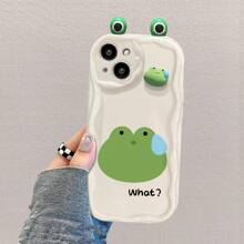 1pc Cartoon 3d Resin Frog Sticker White Tpu Soft Silicone Cream Case Compatible With IPhone