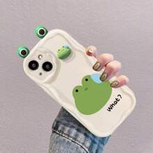1pc Cartoon 3d Resin Frog Sticker White Tpu Soft Silicone Cream Case Compatible With IPhone