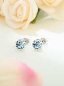1 đôi Bạc 925 & Tự nhiên Ánh sáng Xanh Topaz đá Bông tai stud Thích hợp Đối với Mặc hàng ngày - Màu xanh nhạt - Xem 2