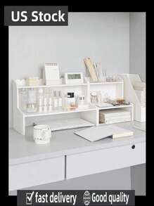 1 desktop storage rack, wooden double-layer white storage shelf - trắng - Xem 1