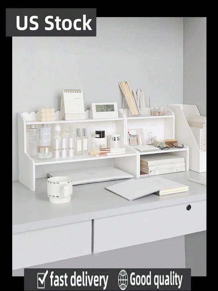 1 desktop storage rack, wooden double-layer white storage shelf - trắng - Xem 1