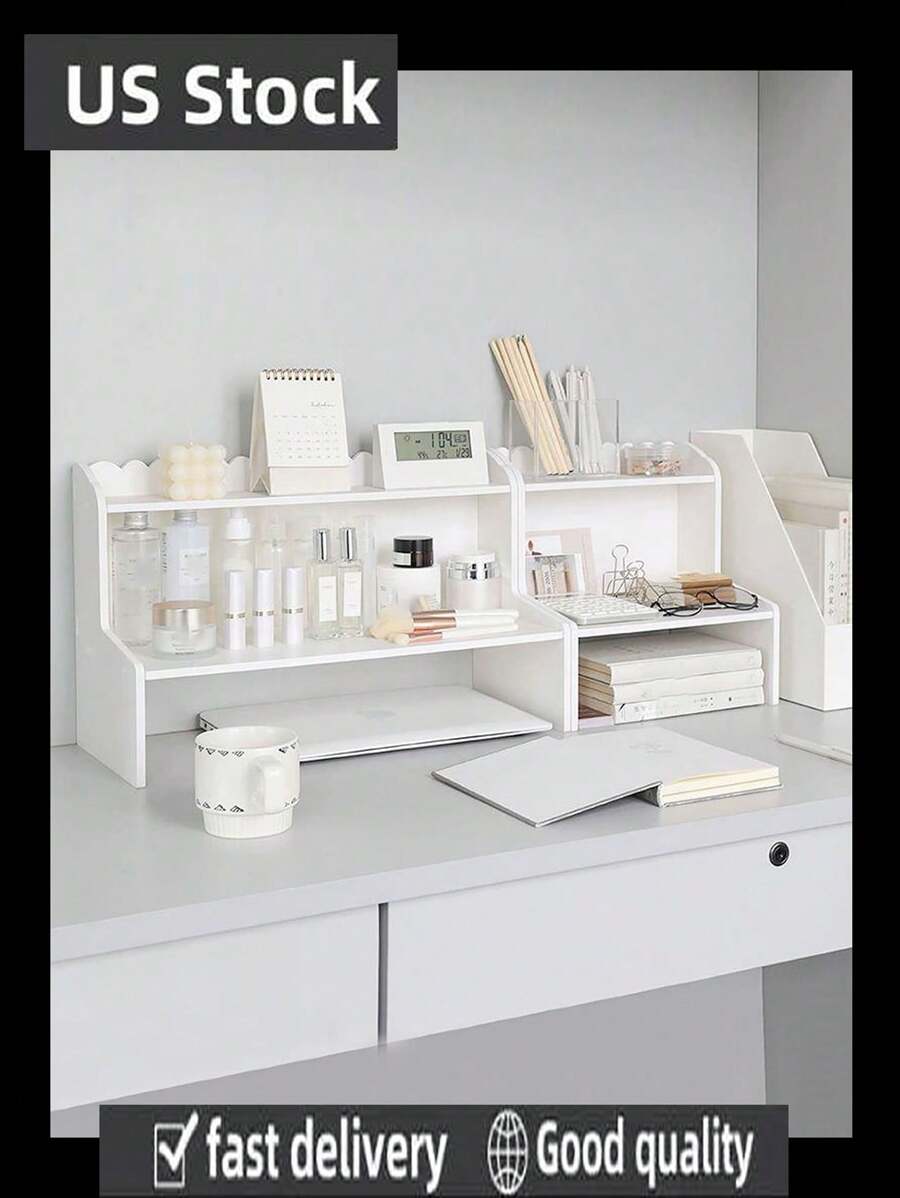 1 desktop storage rack, wooden double-layer white storage shelf - trắng - Xem 1
