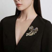 1pc Rhinestone Brooch, Vintage Bowknot Decor Women's Accessory Pin - pink diamond - View 5