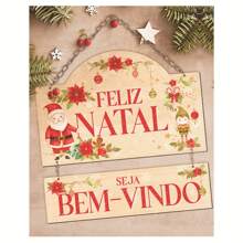 Natal - Placa Decorativa para Porta ou Parede - Feliz Natal , Seja bem Vindo