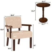 Accent Chair Set of 2 with Table, Living Room Chairs with Soft Seat and Armrests for Living Room Bedroom Reading Room Waiting Room (Beige)