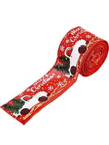 1pc Red Cartoon Car Patterned Christmas Ribbon, Classic Gift Wrapping Ribbon For Christmas Tree & Wreath Making Diy, Burlap Ribbon With Wired Edge For Gift Wrapping
