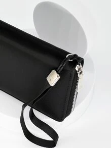 Minimalist Solid Color Basic Fashion Business Casual Multifunctional Wallet, Phone Wallet, Card Holder, Unisex Wallet, Long Wallet, Wrist Wallet - Black - View 6