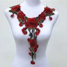 1pc Red Lace Flower Shape Embroidered Patch For Clothes Decoration, Neckline Repair And Patching Holes - Red - View 1