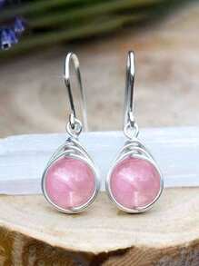 1 Pair Fashion Moonstone Water Drop Earrings, Suitable For Women, Can Be Used For Weddings, Engagements, Anniversaries, Parties, Valentine's Day, Also Can Be Given As Gifts To Mothers, Mother's Day, Etc. - Pink - View 2