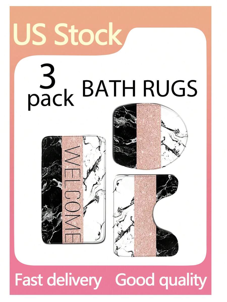 3 cái/bộ In Đá hoa Bọt Nhớ Phòng tắm Chống trượt Thảm trải sàn , Phòng vệ sinh Thảm - Nhiều màu - Xem 1