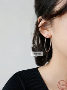 1 paire Unicolore Argent 925 Lisse Cercle Créoles Avec Boîte À Cadeau , À La Mode & Style Simple Pour Rencontre , Festival , Fête , Voyage , Travail , Port Quotidien , Plage Jours ; Adapté Pour Femme , Idéal Choix Comme Cadeaux Pour Petite Amie , Mère , Professeur , Ami ,
