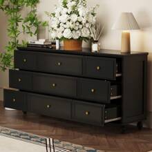 White Chest of Drawers 9 Drawer Chest Dresser Wood Dresser with Wood Leg & Gold Handles, for Bedroom Closet ( Assembly required )