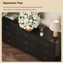 White Chest of Drawers 9 Drawer Chest Dresser Wood Dresser with Wood Leg & Gold Handles, for Bedroom Closet ( Assembly required )