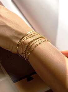 6 chiếc vòng tay chuỗi xương cá/rắn/ngọc trai mạ vàng 14K thời trang mới, chống nước, không đổi màu, phù hợp cho trang phục hàng ngày/dự tiệc của phụ nữ, trang phục đi biển, quà tặng - Vàng - Xem 4