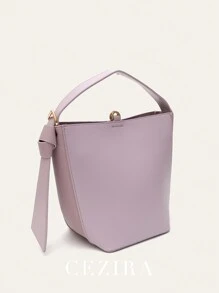 CEZIRA 优雅 PU 皮革时尚顶部手柄水桶包带可拆卸内衬包长肩带斜挎单肩包女士日常礼物女士腰包带手机钱包套装纯色腰包时尚腰包带可拆卸肩带 - 淡紫色 - 查看 6