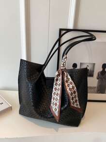 low tea 1pc Solid Color Pu Portable Magnet Closure Fashion Tote Bag Suitable For Women's Daily Use - Black - View 1