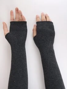 1對女士編織加厚手臂暖器連無指手套，柔軟、保暖、彈性好的手臂套，時尚、多用途的假袖子，適用於套裝、街頭、朋克、Y2K、嘻哈等類型服裝 - 深灰色 - 查看 2
