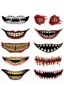 10入組萬聖節特別彩妝恐怖嘴唇和傷疤防水臨時紋身貼貼紙