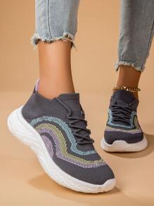 New Arrival Women's Popular Style Casual Sport Shoes With Thick Sole For Travel & Running, Soft And Comfortable With Breathable Mesh And Anti-slip Soles, Grey