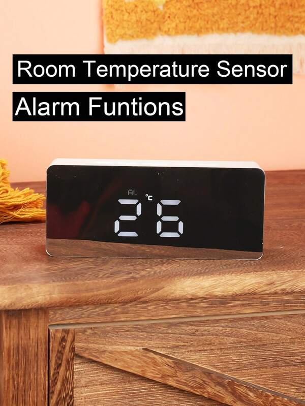 1pc LED Electric Digital Alarm Clock, Plastic Mirror Surface Desktop