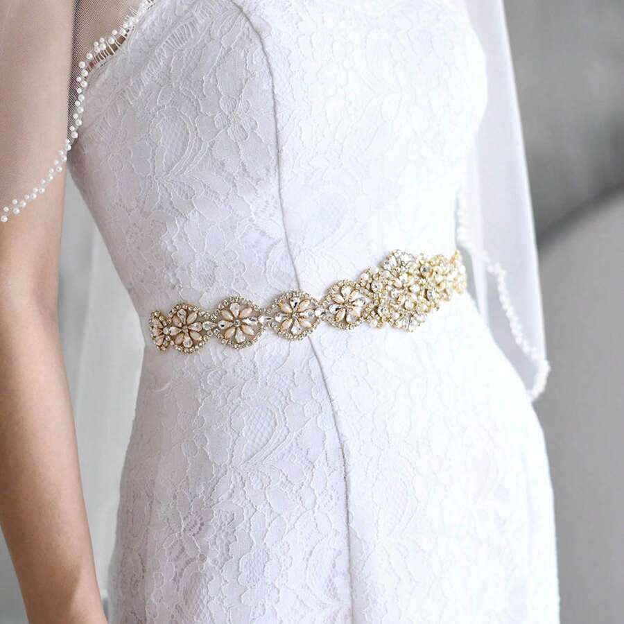 gold rhinestone dress belt - Champagne - View 1