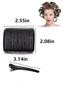 巨型卷发器滚筒 12 件/套自握滚筒套件，含 6 个滚筒和 6 个夹子，沙龙品质卷发器，适用于 DIY 发型设计，无热滚筒 2.08 英寸，卷发器，无热卷发，卷发器，理发沙龙美发产品及配件，美容旅行必需品 - 黑色 - 查看 9