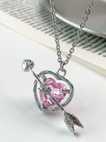 1pc Cute Pink Cupid Heart Necklace For Women, Spring - Pink - View 6