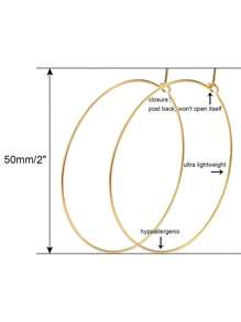 1 Paio Di Orecchini Ad Anello Sottili D'oro Per Donne - Orecchini Ad Anello Leggeri E Ipoallergenici - Grande 50mm