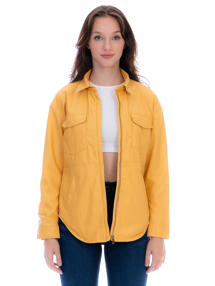Camisola De Vinipiel Para Mujer Forrada Con Cierres Metálicos - Amarillo - Ver 1