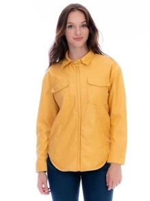 Camisola De Vinipiel Para Mujer Forrada Con Cierres Metálicos - Amarillo - Ver 3