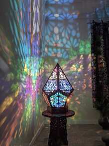 1pc 7.87in Wooden 3d Carved Flower Projection Lamp With Usb Plug, Colorful Lighting Decoration For Parties & Festivals, Creative Gift For Friends - Multicolor - View 1