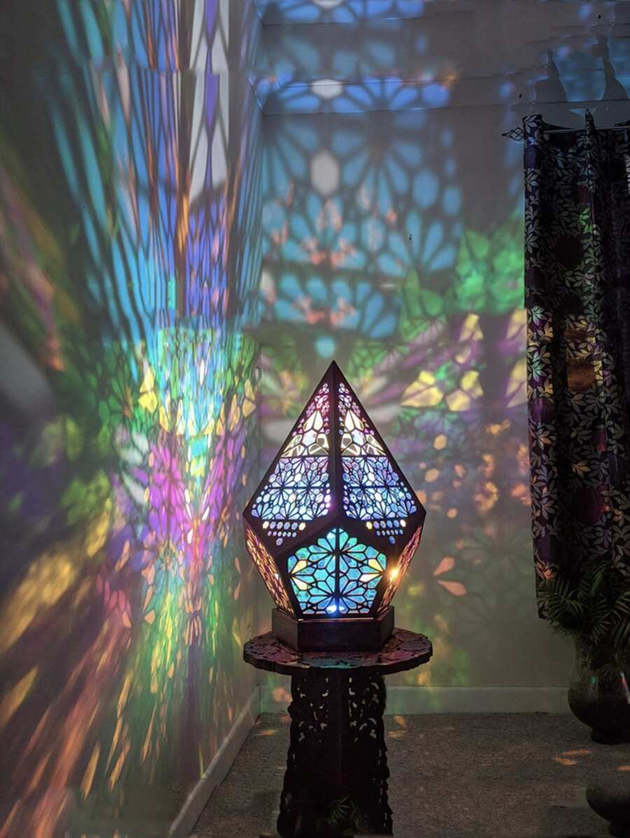 1pc 7.87in Wooden 3d Carved Flower Projection Lamp With Usb Plug, Colorful Lighting Decoration For Parties & Festivals, Creative Gift For Friends - Multicolor - View 1