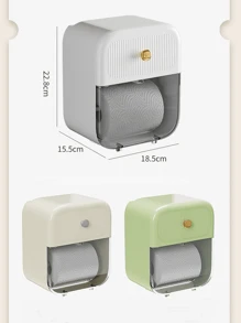 No-drill Toilet Paper Holder Wall Mounted, Waterproof Drawer-type Storage Box, Creative Tissue Rack For Bathroom - Green - View 5