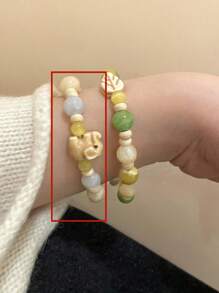 1pc Green Elephant Shaped Ceramic Bead Bracelet, Spring/summer Sweet Style For Best Friends - Green - View 2