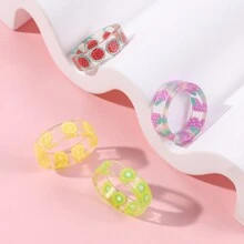 4 Piezas Set De Anillos De Acrílico En Forma De Frutas Para Niños - Multicolor - Ver 10