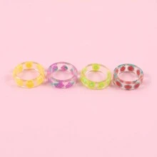 4 Piezas Set De Anillos De Acrílico En Forma De Frutas Para Niños - Multicolor - Ver 5
