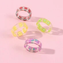 4 Piezas Set De Anillos De Acrílico En Forma De Frutas Para Niños - Multicolor - Ver 8