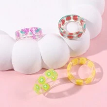 4 Piezas Set De Anillos De Acrílico En Forma De Frutas Para Niños - Multicolor - Ver 9