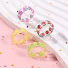 4 Piezas Set De Anillos De Acrílico En Forma De Frutas Para Niños - Multicolor - Ver 1