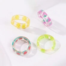 4 Piezas Set De Anillos De Acrílico En Forma De Frutas Para Niños - Multicolor - Ver 4