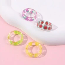 4 Piezas Set De Anillos De Acrílico En Forma De Frutas Para Niños - Multicolor - Ver 7