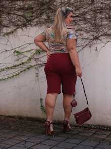Plus Size Shorts - Burgundy - View 4