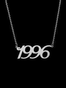 1pc Fashionable Steel-Color Year Number Pendant Necklace, Suitable For Women's Daily Wear - Silver - View 8
