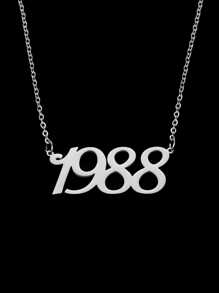 1pc Fashionable Steel-Color Year Number Pendant Necklace, Suitable For Women's Daily Wear - Silver - View 10