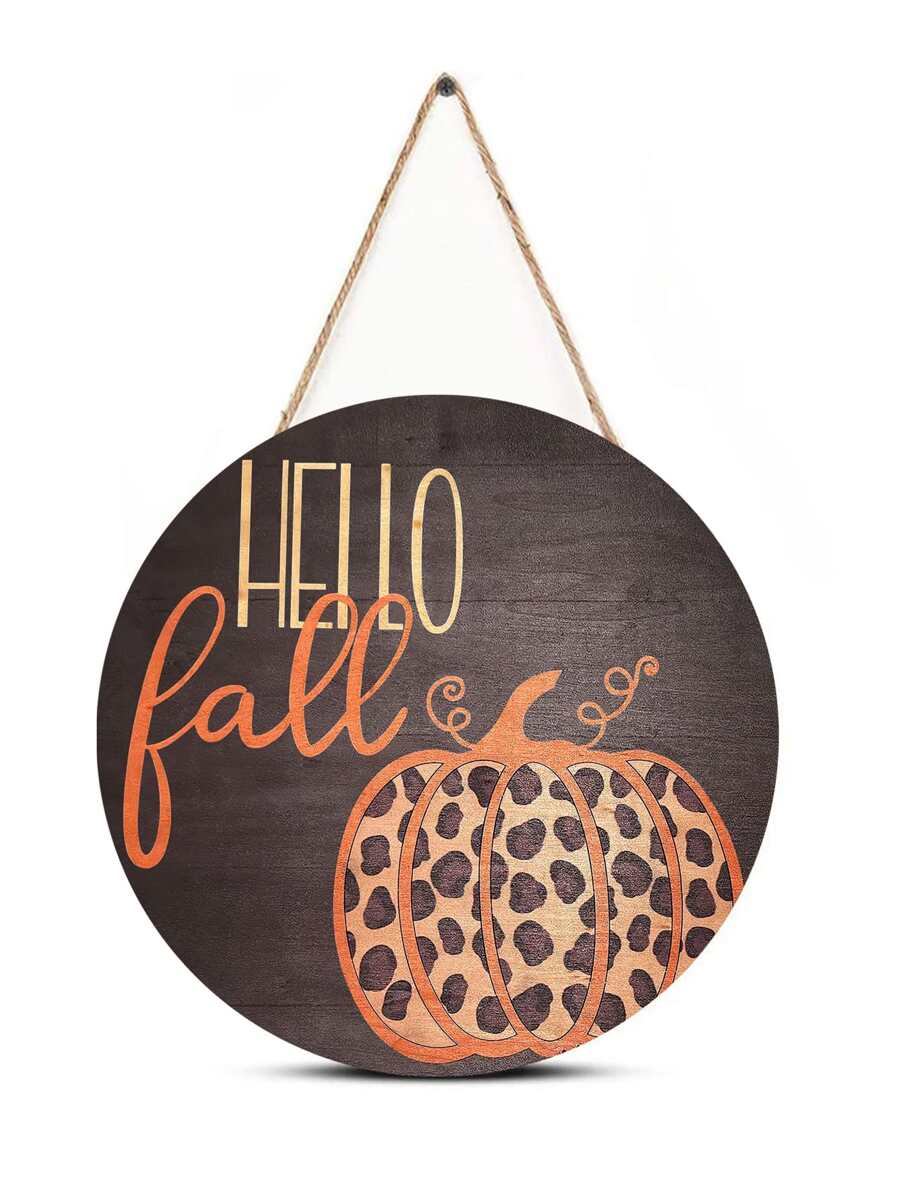 1入式「hello Fall」掛木門標誌,南瓜花紋木質圓牌掛飾,用於鄉村農家庭院正門、客廳、臥室和感恩節秋季裝飾 - 彩色 - 查看 1