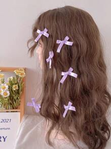 10入組芭蕾風格小髮夾帶蝴蝶結 - 紫色 - 查看 2
