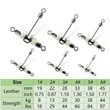 3 Way Swivels 15Pcs Three Way Fishing Swivel Tackle Stainless Steel T-Shape Fishing Barrel Rolling Swivel With Glow Beads