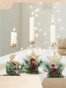 1入組新品到貨聖誕金色鐵燭台適用於窗戶展示&桌子裝飾用品 - 軍綠色 - 查看 3