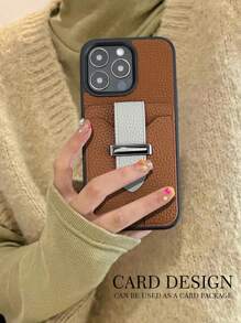 1pc Brown Anti-drop Phone Case With Card Slot Compatible With Apple Iphone 11/12/13/14/15 - Brown - View 1