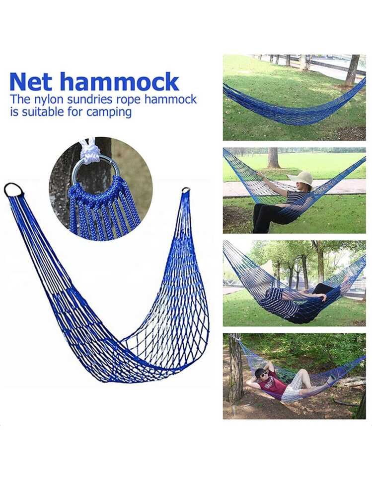 Portable Camping Nylon Rope Mesh Hammock Single Person Hanging Tree Swing Chair Cradle Fishing Net Bed Green 1 Set 1 Piece SHEIN